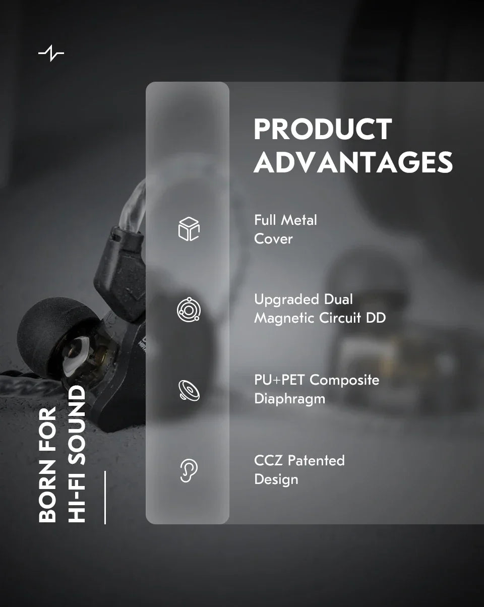 CCZ DC02 HiFi Wired Earphones Dynamic in Ear Earphones Stereo Earphones with Detachable Cable Custom Music Game Office Gifts