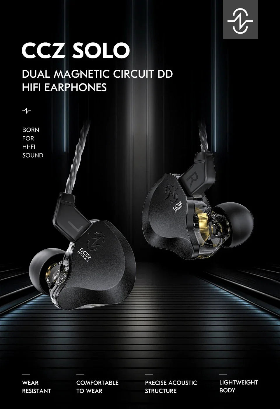 CCZ DC02 HiFi Wired Earphones Dynamic in Ear Earphones Stereo Earphones with Detachable Cable Custom Music Game Office Gifts