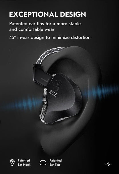 CCZ DC02 HiFi Wired Earphones Dynamic in Ear Earphones Stereo Earphones with Detachable Cable Custom Music Game Office Gifts