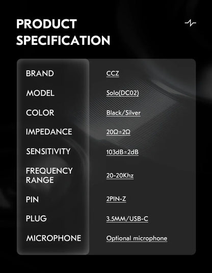 CCZ DC02 HiFi Wired Earphones Dynamic in Ear Earphones Stereo Earphones with Detachable Cable Custom Music Game Office Gifts